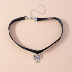 Vintage rhinestone bow black velvet choker necklace