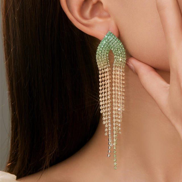 Luxury colorful diamond tassel party long earrings