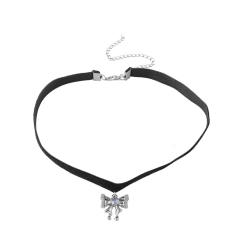 Vintage rhinestone bow black velvet choker necklace
