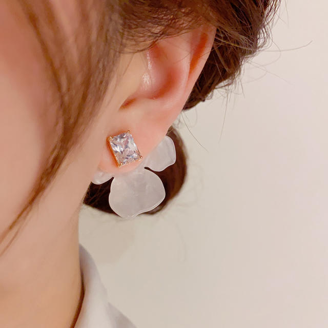 Summer white acrylic petal flower copper earrings jacket earrings