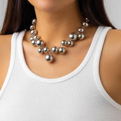 Punk trend chunky ball bead metal feeling choker necklace
