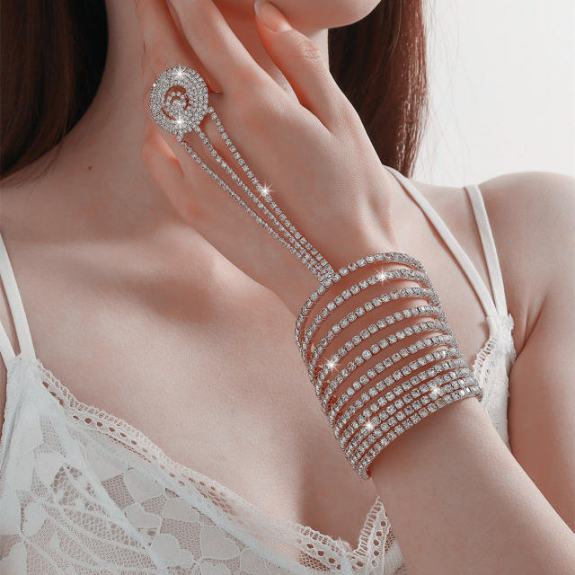 Delicate full rhinestone diamond ring bracelet