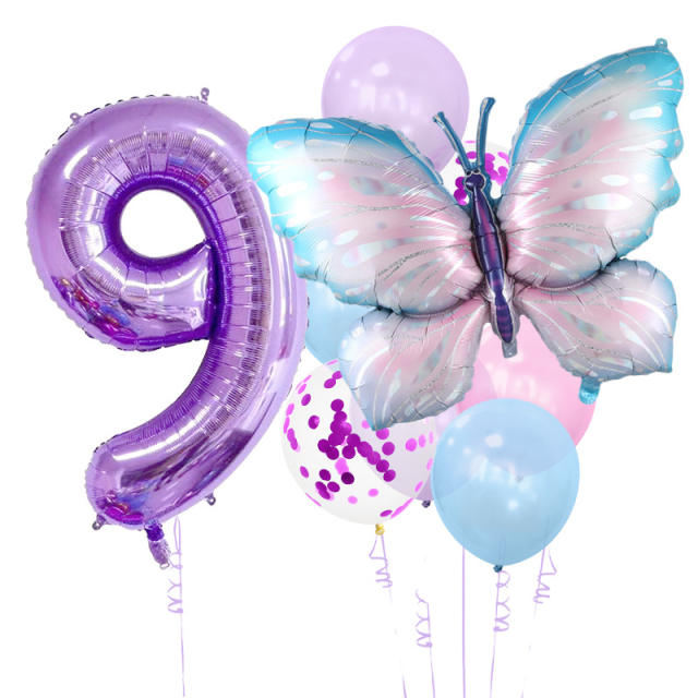 10pcs sete purple color butterfly party balloon set