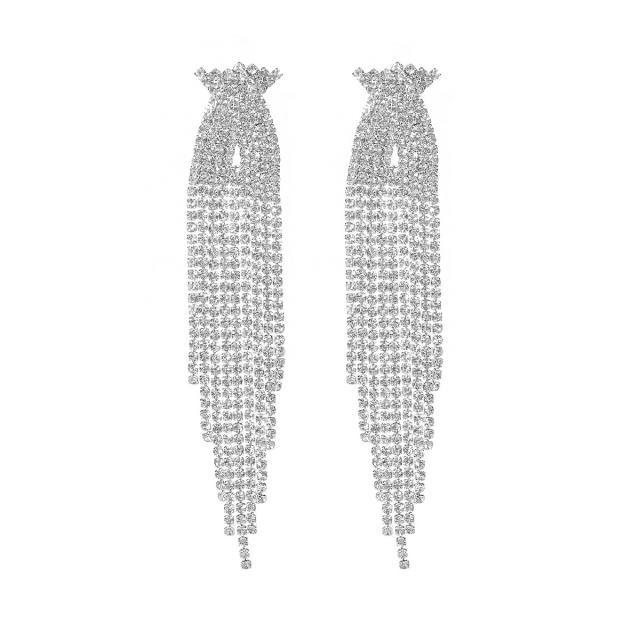 Luxury full rhinestone tassel diamond wedding earrings