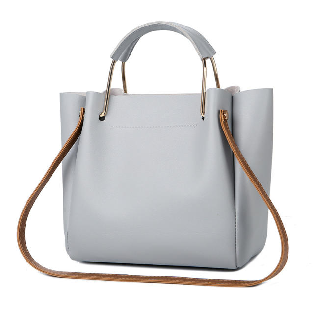 Classic plain color PU leather tote bag