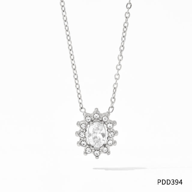 Dainty color cubic zircon sunflower stainless steel necklace