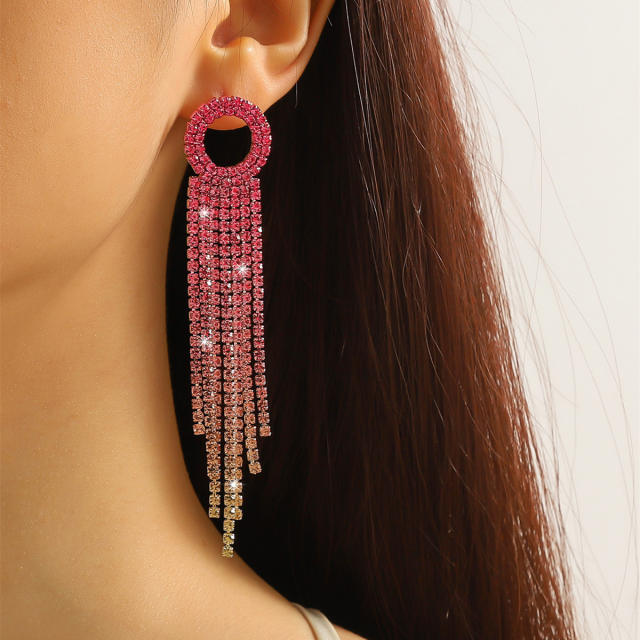 Elegant colorful diamond tassel long party earrings