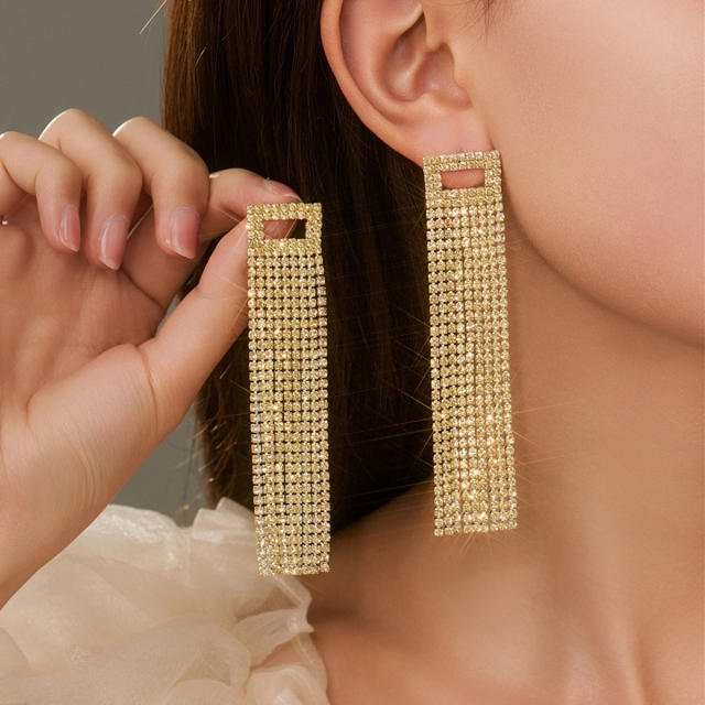 Luxury colorful diamond tassel geometric party long earrings