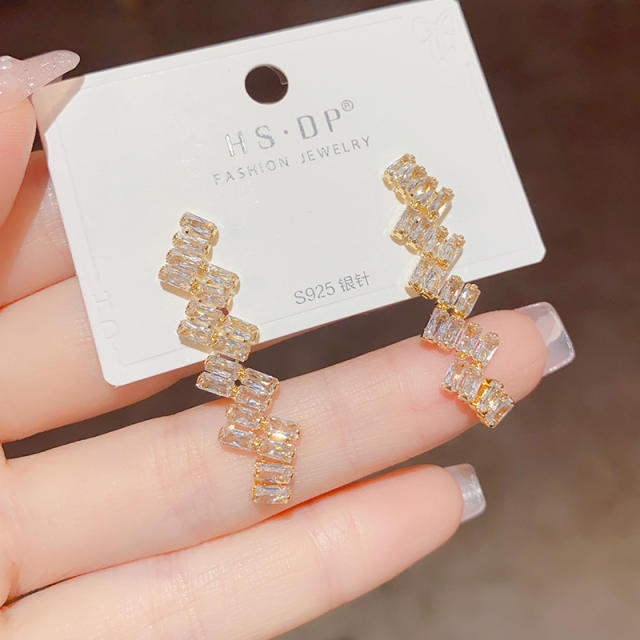 925 needle diamond wave shape copper earrings
