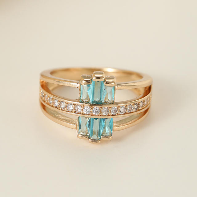 Personality luxury aquamarine statement copper rings
