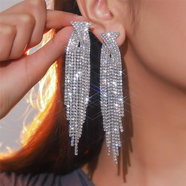 Luxury full rhinestone tassel diamond wedding earrings