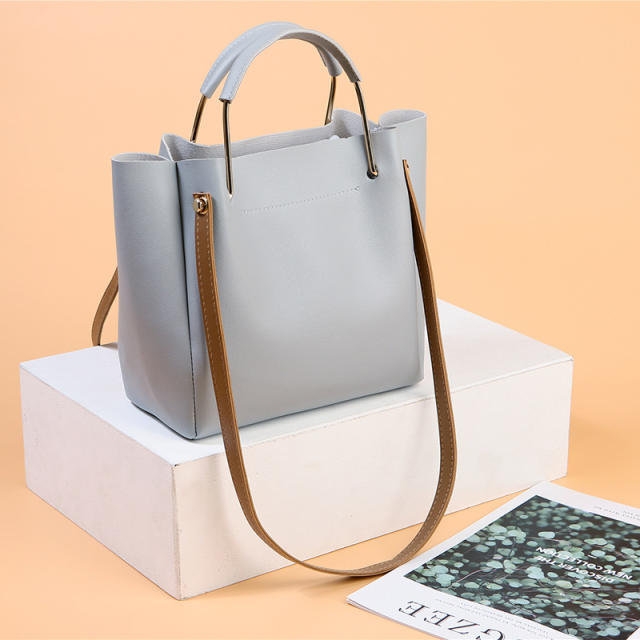 Classic plain color PU leather tote bag