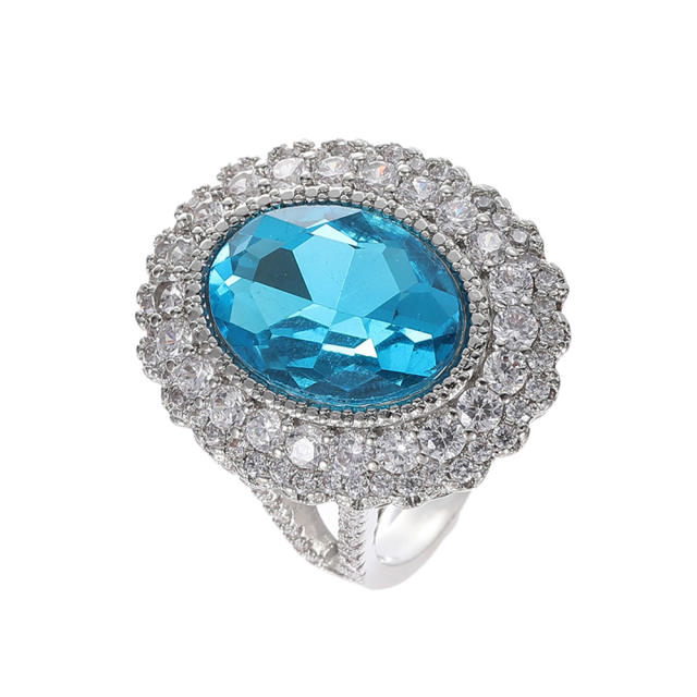 Luxury oval aquamarine statement copper rings