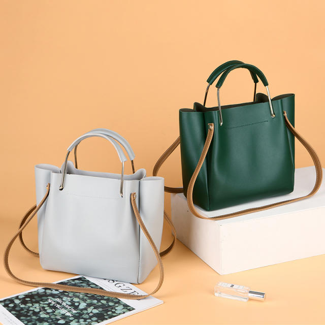 Classic plain color PU leather tote bag