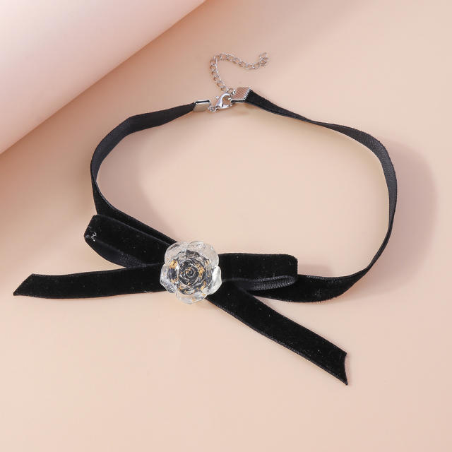 Gothic rose flower black velvet choker necklace