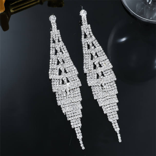 Delicate full diamond tassel wedding earrings