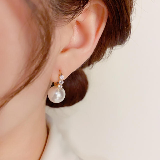 Delicate tiny cubic zircon pearl copper earrings