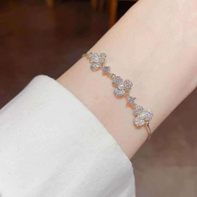 Delicate diamond three petal colver copper slide bracelet