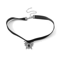 Vintage rhinestone butterfly velvet black choker necklace