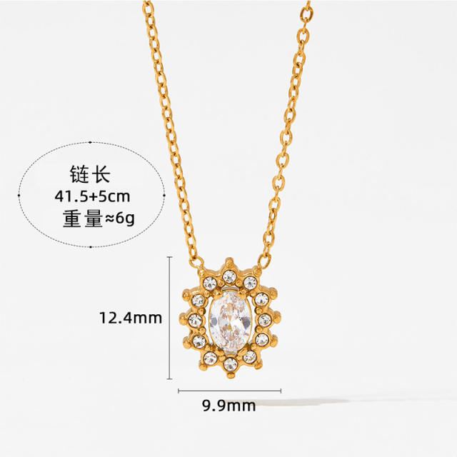 Dainty color cubic zircon sunflower stainless steel necklace