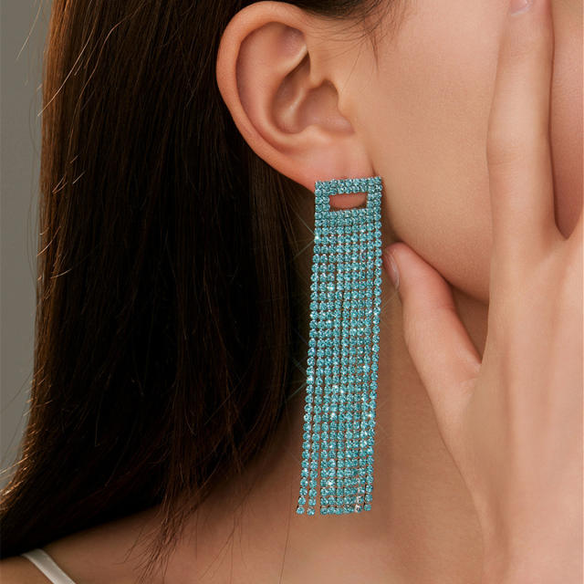 Luxury colorful diamond tassel geometric party long earrings