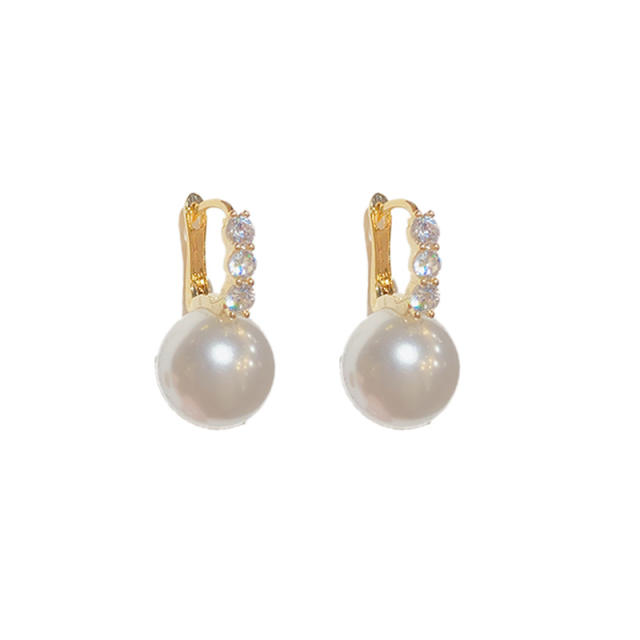 Delicate tiny cubic zircon pearl copper earrings