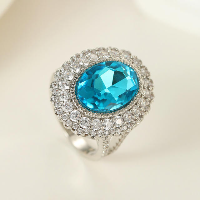 Luxury oval aquamarine statement copper rings