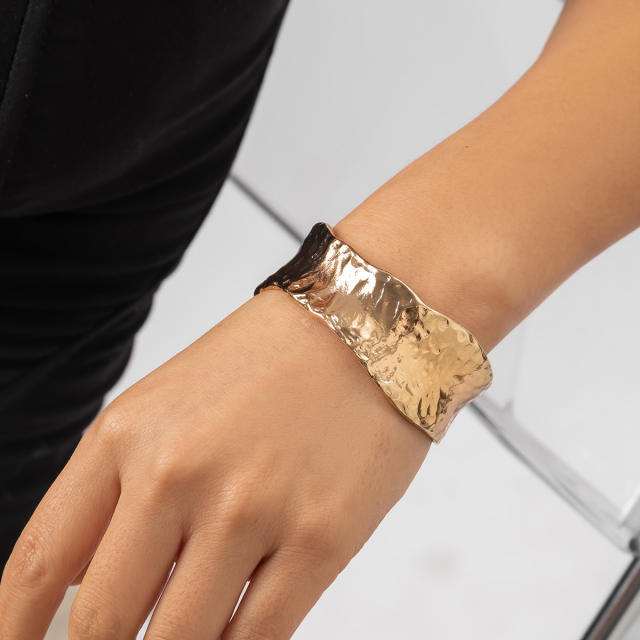 Punk trend gold silver metal wide bangle