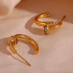 18K classic nail design open hoop stainless steel earrings