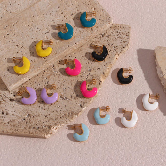 Fashion color enamel chunky stainless steel studs earrings