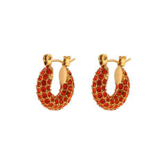 18K colorful rhinestone pave setting stainless steel huggie earrings