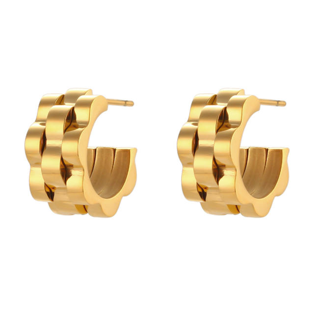 Hiphop chunky stainless steel open hoop earrings