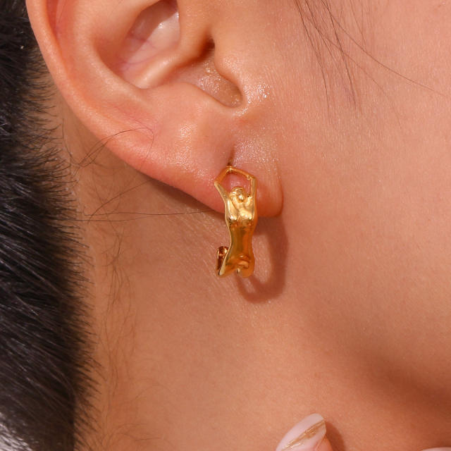 Creative 18K gold plated unique open hoop stainless steel earrings