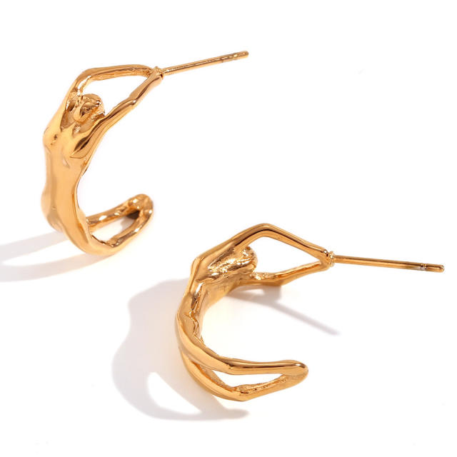 Creative 18K gold plated unique open hoop stainless steel earrings