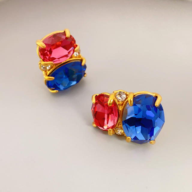 925 needle colorful glass crystal statment copper studs earrings