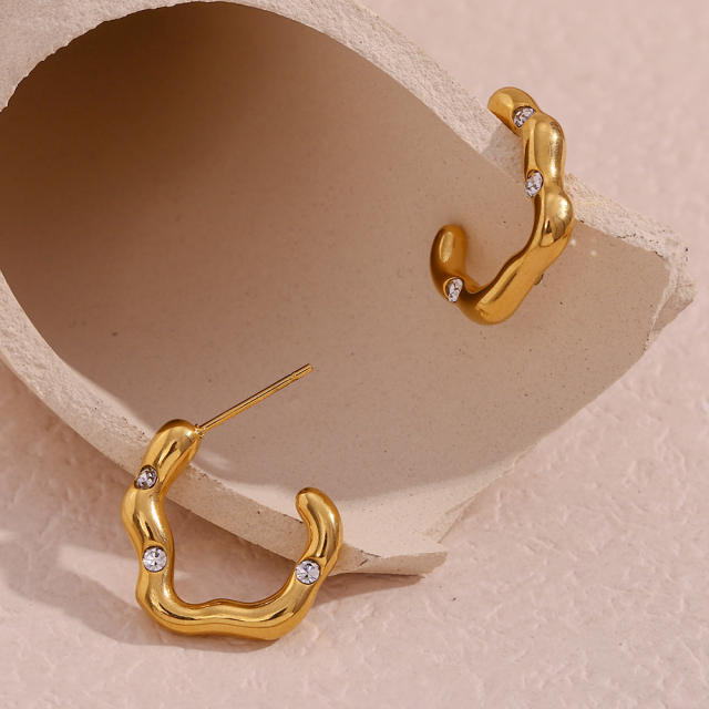 18K gold plated irregular shape open hoop stainless steel earrings