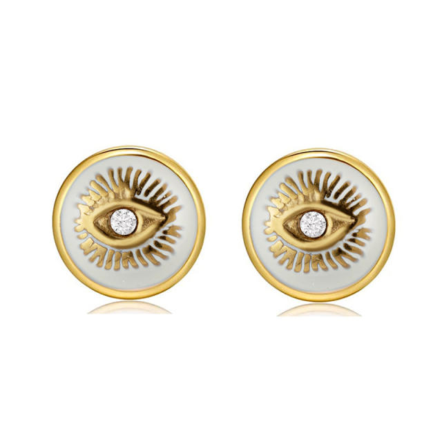 Vintage enamel evil eye stainless steel earrings
