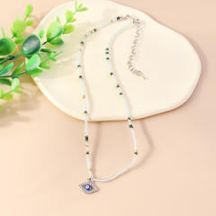 Boho colorful seed bead evil eye charm choker necklace