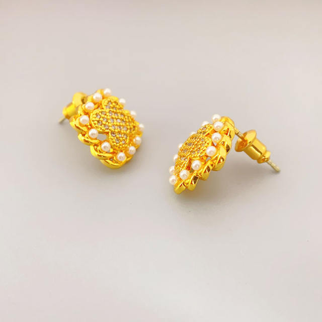 925 needle elegant cubic zircon 18K gold plated sqaure clover studs earrings