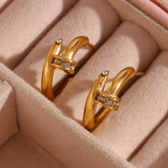 18K classic nail design open hoop stainless steel earrings