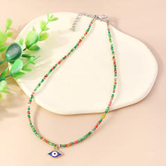 Boho colorful seed bead evil eye charm choker necklace