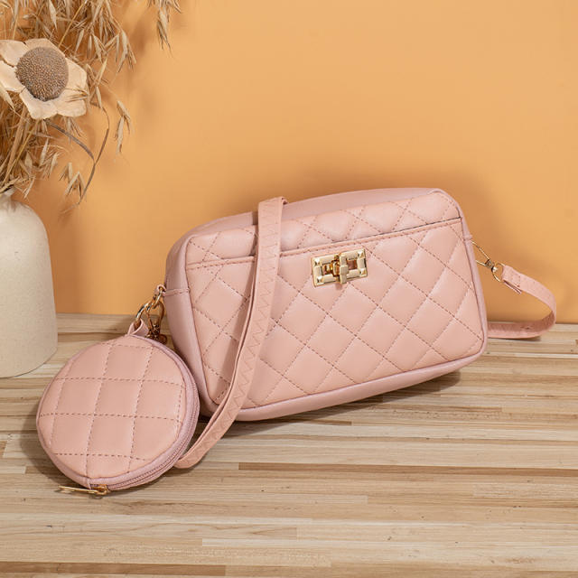 Cute quilted pattern PU leather lady crossbody bag small bag