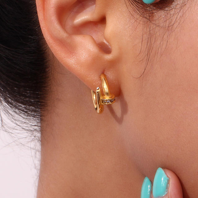 18K classic nail design open hoop stainless steel earrings