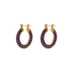 18K colorful rhinestone pave setting stainless steel huggie earrings