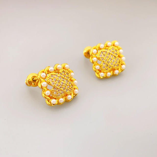925 needle elegant cubic zircon 18K gold plated sqaure clover studs earrings