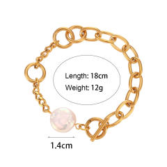 Baroque pearl stainless steel cable chain Asymmetric Bracelet