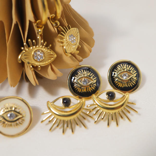Vintage enamel evil eye stainless steel earrings