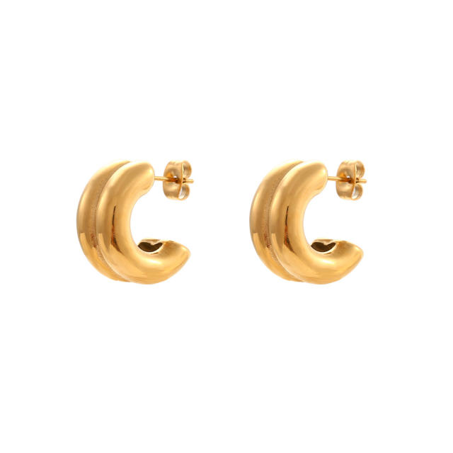 Hiphop chunky stainless steel open hoop earrings