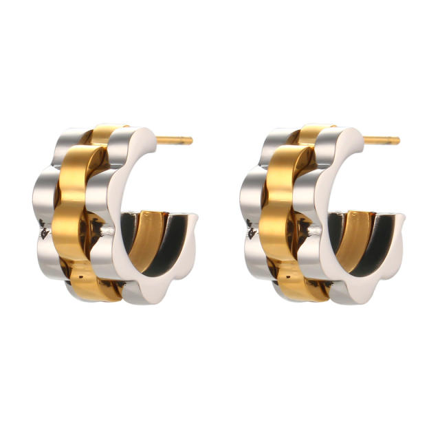 Hiphop chunky stainless steel open hoop earrings