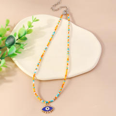 Boho colorful seed bead evil eye charm choker necklace